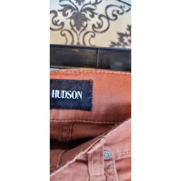 Hudson Byron Straight Jeans Mens 34 Orange Denim Classic Fit Stretch Five Pocket - Picture 2 of 11